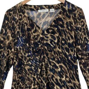 618. Liz Claiborne Animal Print Top Blouse Shirt Work Wear Size PL Petite Large
